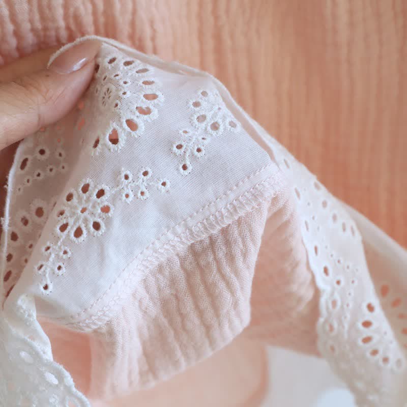 Solid Cotton Gauze Lace Loungewear Set - image 8