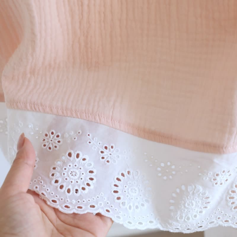 Solid Cotton Gauze Lace Loungewear Set - image 9