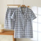 Short-Sleeve Cotton Plaid Sleepwear Set - Gray - XXL - image 14