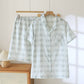 Short-Sleeve Cotton Plaid Sleepwear Set - Light Green - XXL - image 13