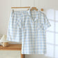 Short-Sleeve Cotton Plaid Sleepwear Set - Blue & Gray - XXL - image 15