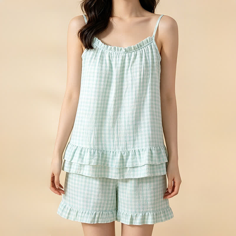 Soft Gingham Cotton Ruffle Loungewear Set - image 8