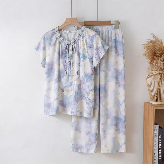 Watercolor Floral Cotton Pajama Set - Multicolor - 3XL - image 0