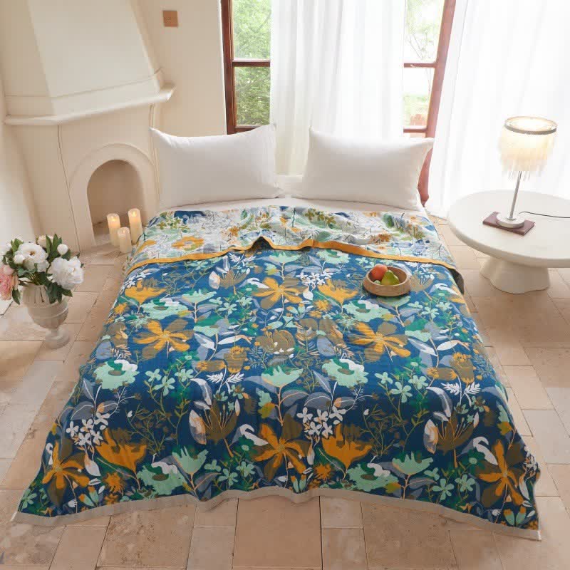 Bright Floral Cotton Gauze Quilt Blanket - image 2