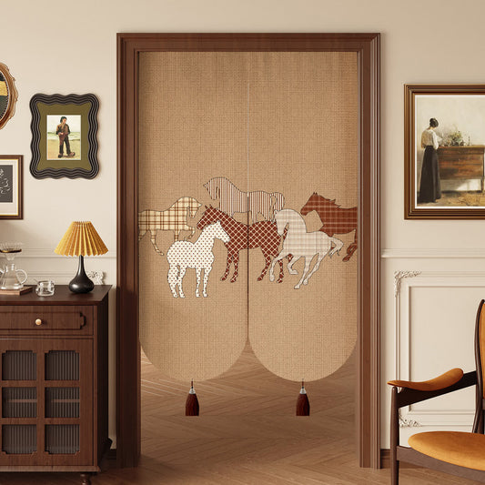 Retro Horse Pattern Linen Doorway Curtain - 39"W x 55"L - image 0