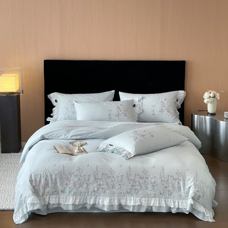 Wildflower Embroidery Ruffled Lace Cotton Bedding(4PCS) - image 4