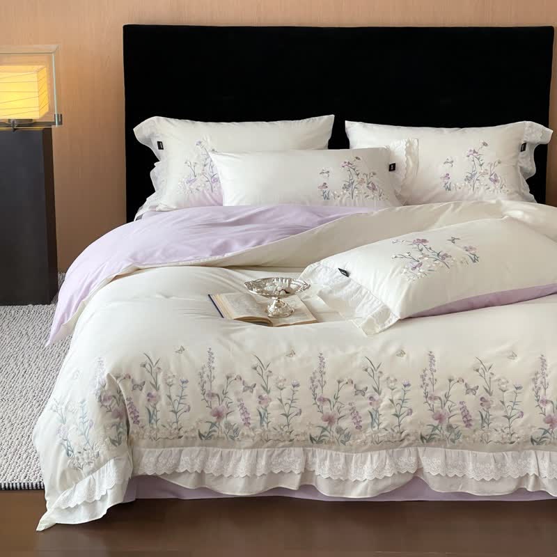 Wildflower Embroidery Ruffled Lace Cotton Bedding(4PCS) - image 12