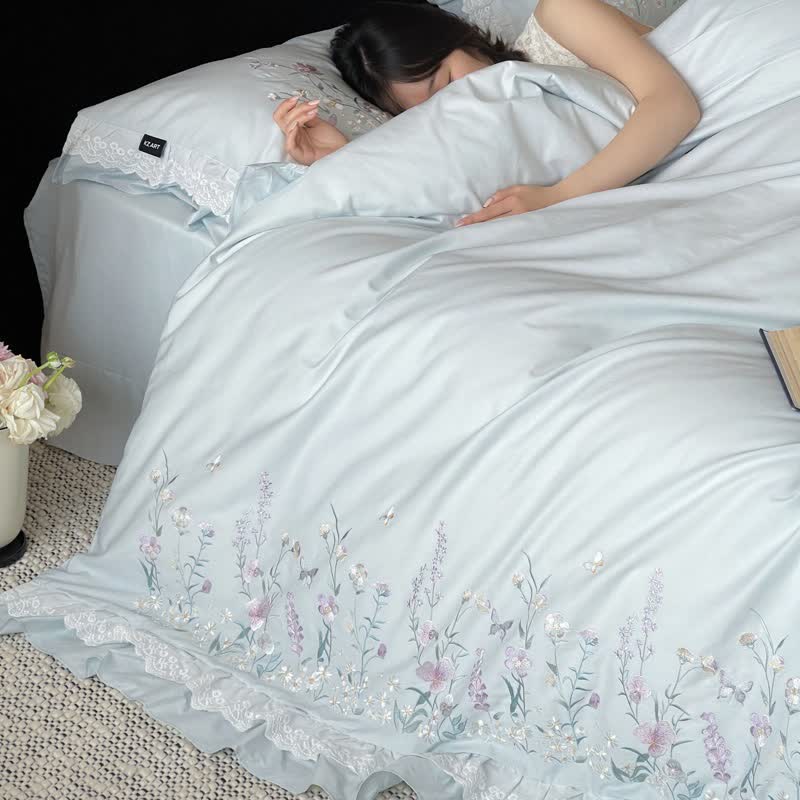 Wildflower Embroidery Ruffled Lace Cotton Bedding(4PCS) - image 7
