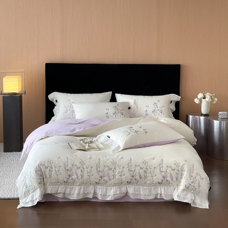 Wildflower Embroidery Ruffled Lace Cotton Bedding(4PCS) - image 10