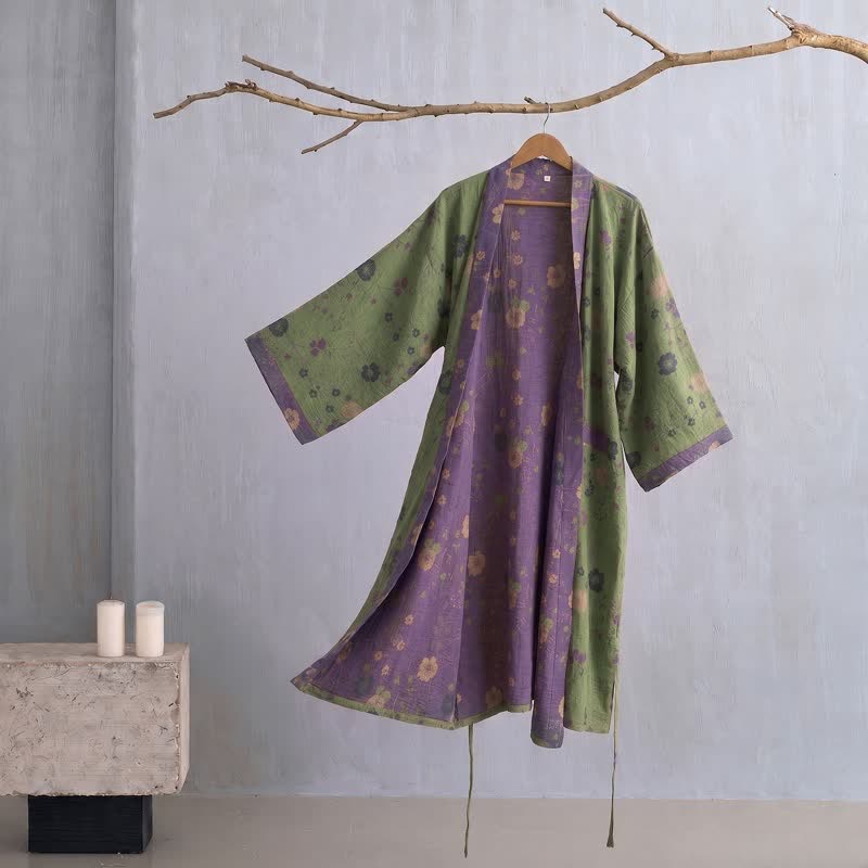 Garden Floral Organic Cotton Kimono Robe - Green - 2XL - image 7