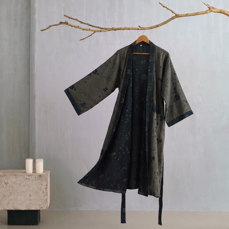 Garden Floral Organic Cotton Kimono Robe - Dark Gray - 2XL - image 21