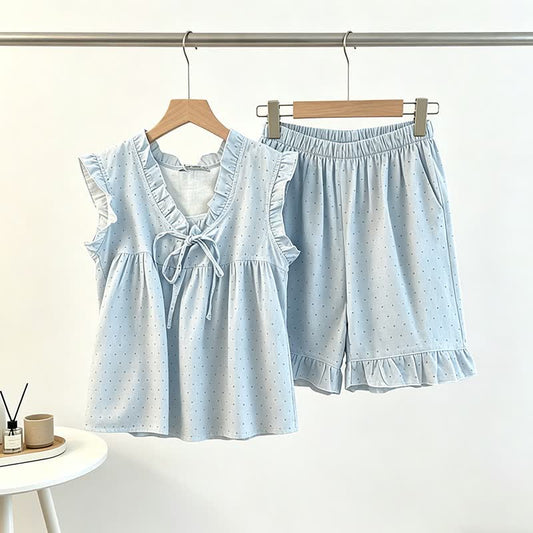 French Dot Ruffle Sleeveless Women's Pajamas - image 0