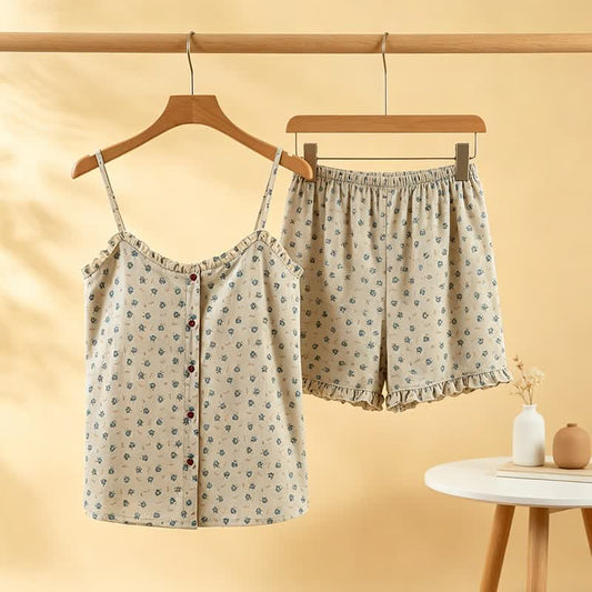 Blue Floral Cotton Ruffle Women's Pajamas - image 0