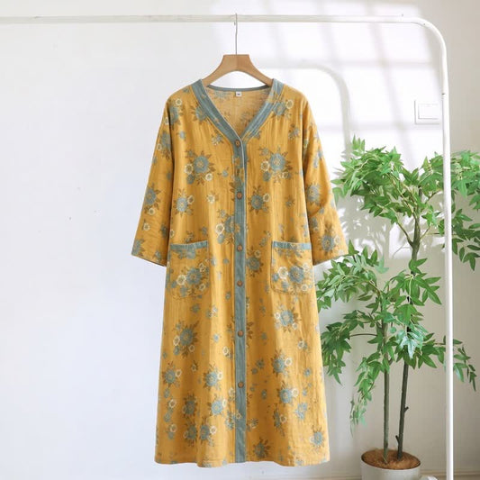 Yellow Floral Cotton Lounge Dress - Yellow - 5XL - image 0
