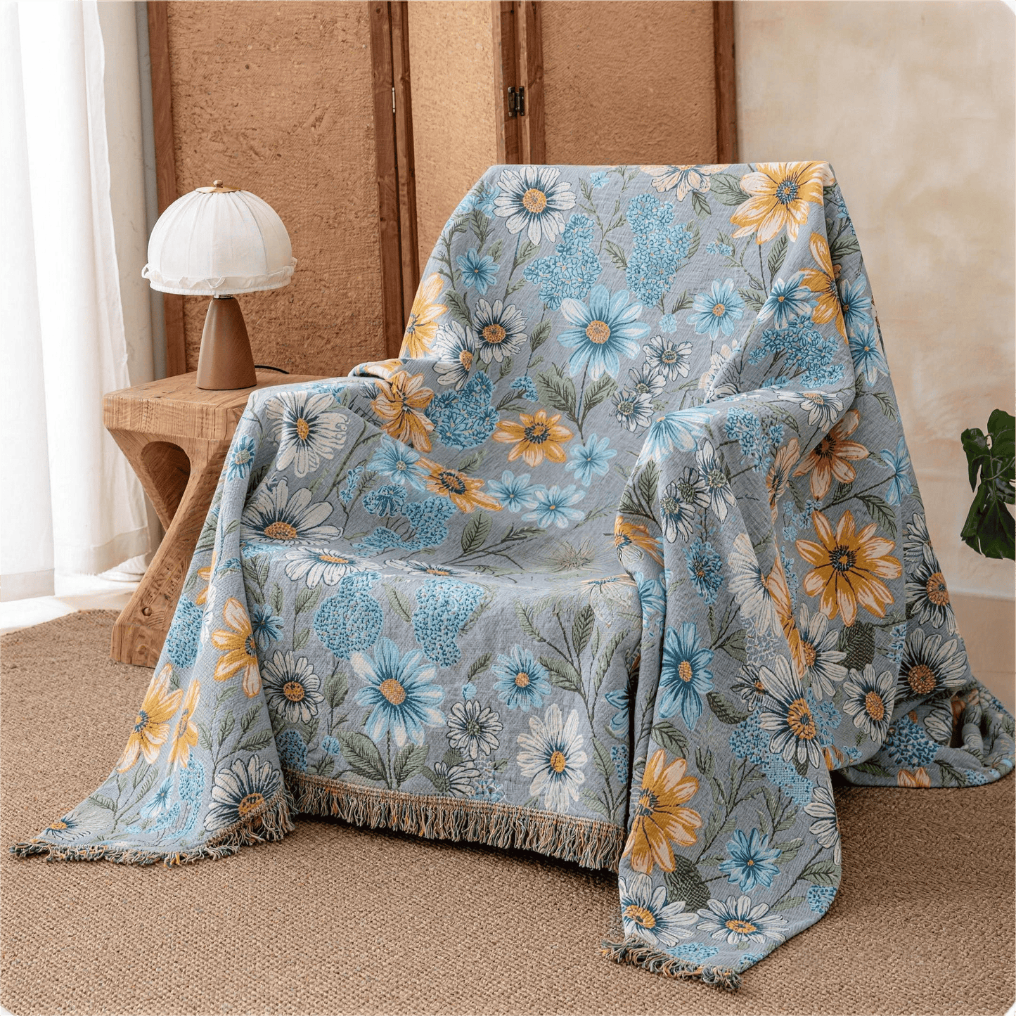 Ownkoti Vintage Floral Daisy Fringed Gauze Quilt - image 1