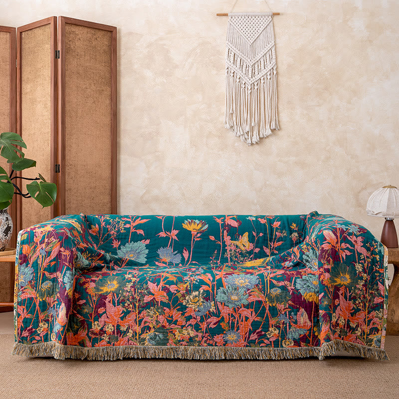 Ownkoti  Watercolor Wildflower Fringed Reversible Gauze Quilt - image 3