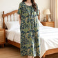 Green Floral Gathered Neck Lounge Dress - image 2