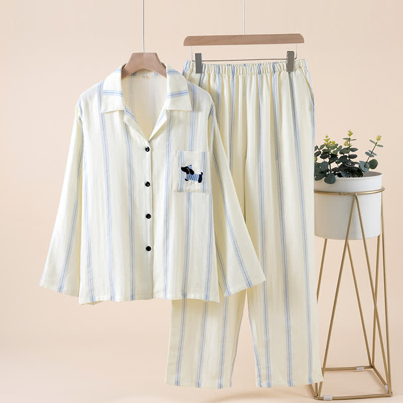 Striped Cotton Matching Couple Pajama Set - image 3