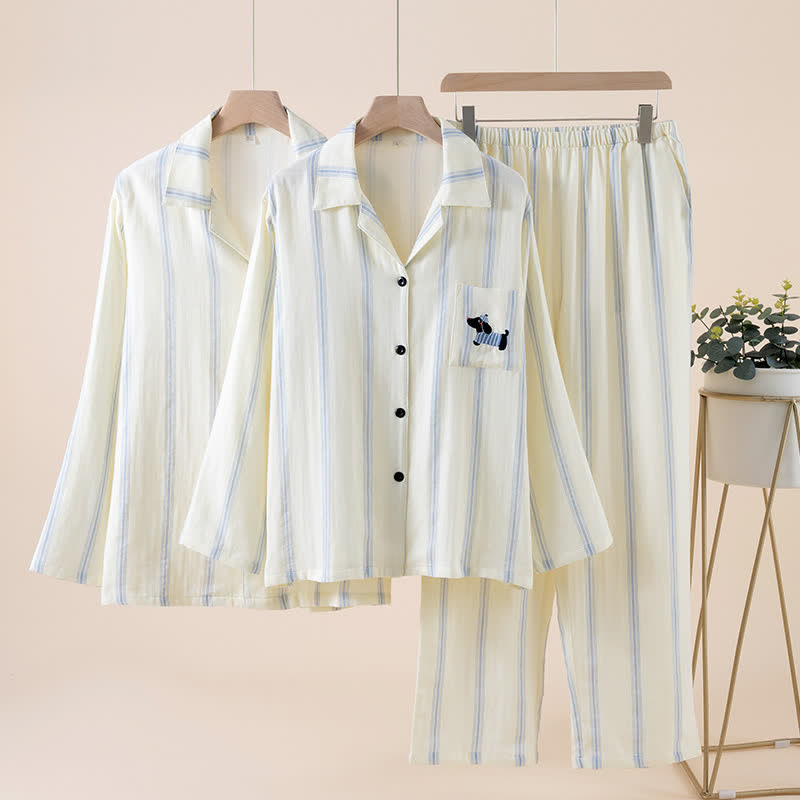 Striped Cotton Matching Couple Pajama Set - image 1