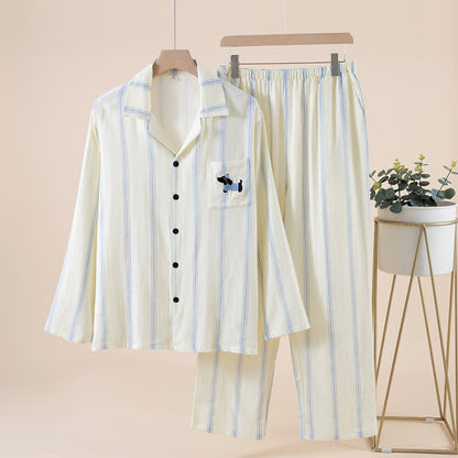 Striped Cotton Matching Couple Pajama Set - Beige - Male - 2XL - image 2