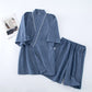 Unisex Solid Cotton Short Sleeve Pajamas - Blue - XL - image 7