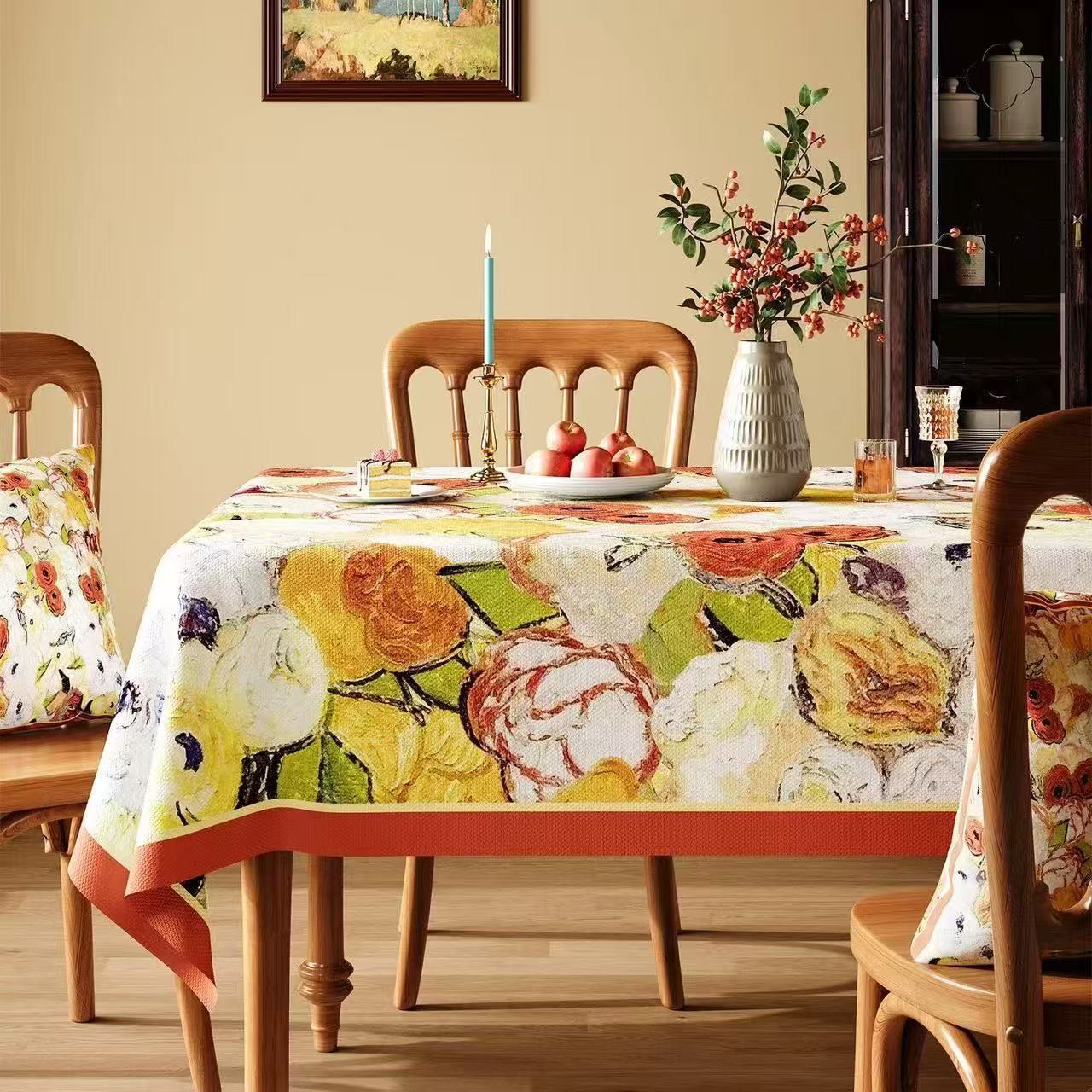 Ownkoti Waterproof Oil-Painting Floral Tablecloth - Multicolor - Square - 55" × 55" - image 0