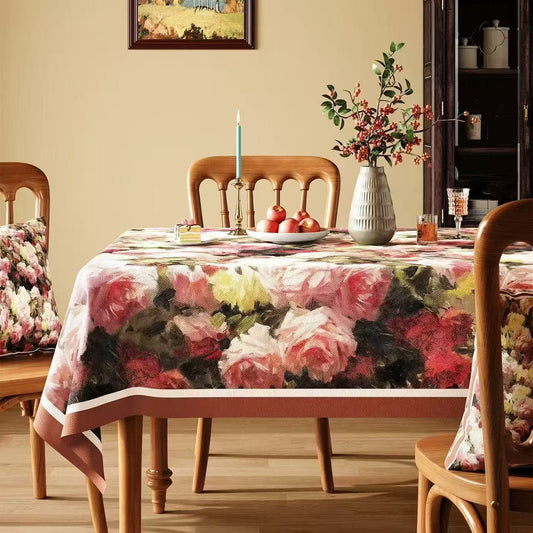 Ownkoti Vintage Oil-Painting Rose Floral Tablecloth - Multicolor - Square - 55" × 55" - image 0