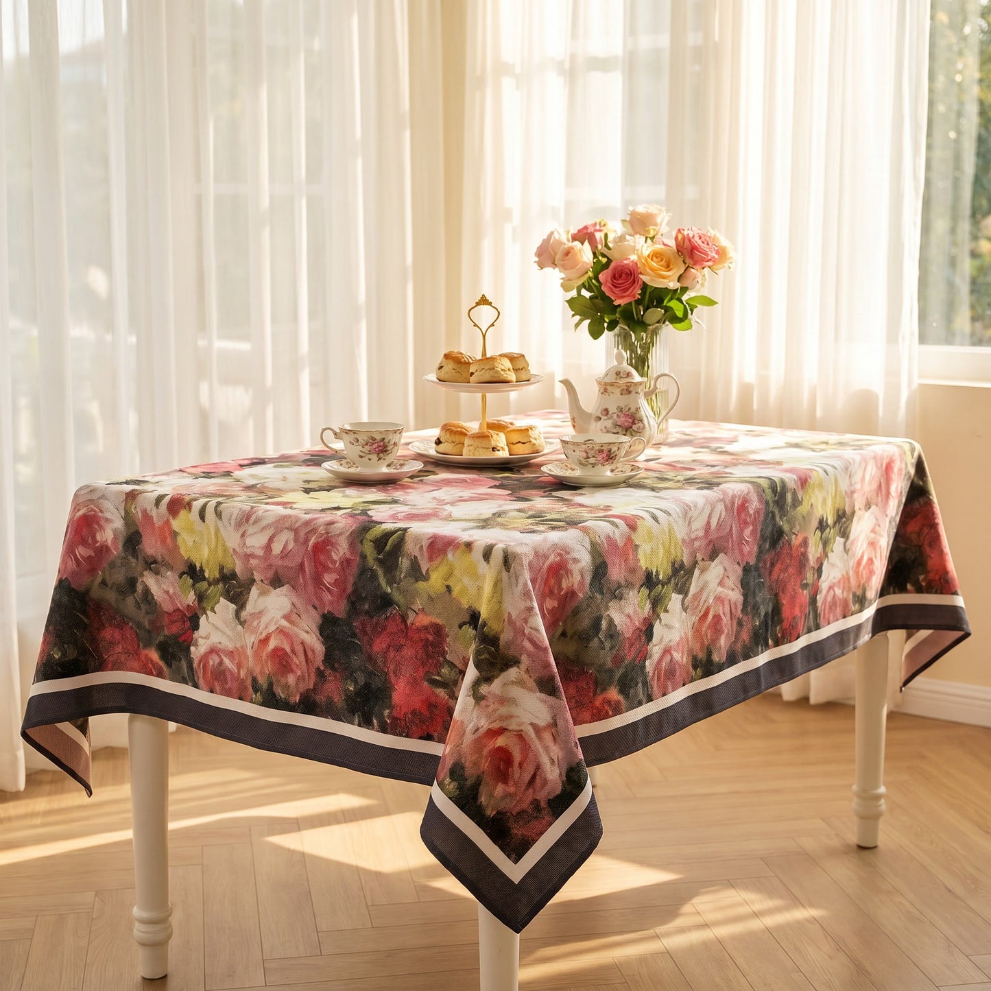Ownkoti Vintage Oil-Painting Rose Floral Tablecloth - image 2