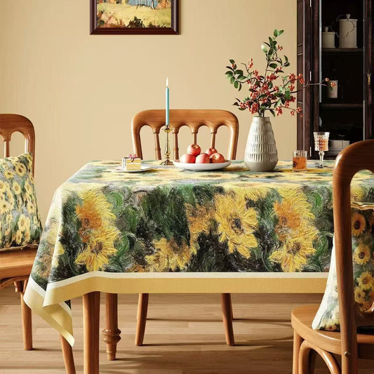 Ownkoti Vintage Painterly Sunflower Tablecloth - Multicolor - Square - 55" × 55" - image 0