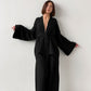 Solid Color Cotton Gauze Kimono Pajamas - Black - XL - image 5