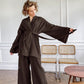 Solid Color Cotton Gauze Kimono Pajamas - Brown - XL - image 17