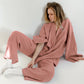 Solid Color Cotton Gauze Kimono Pajamas - Pink - XL - image 2