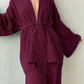 Solid Color Cotton Gauze Kimono Pajamas - Wine - XL - image 1