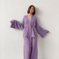 Solid Color Cotton Gauze Kimono Pajamas - Purple - XL - image 4