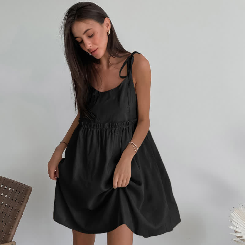 Casual Cotton Linen Tie Strap Nightdress - image 1