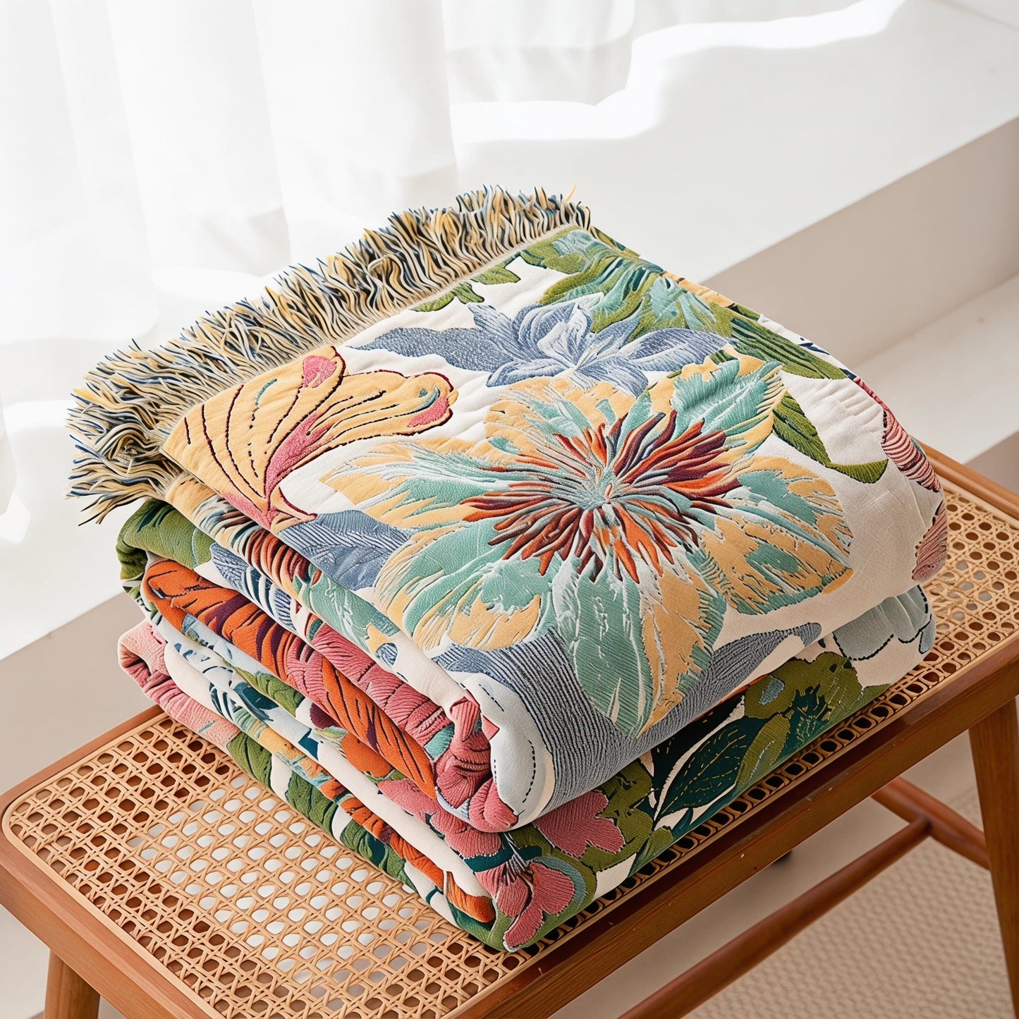 Vintage Tropical Floral  Reversible Gauze Quilt - image 2