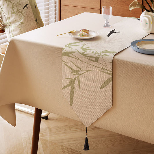 Bamboo & Swallow Ink-Wash Table Runner - Beige - 13" × 87" - image 0