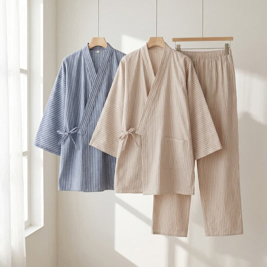 Unisex Striped Cotton Gauze Kimono Pajamas - image 0