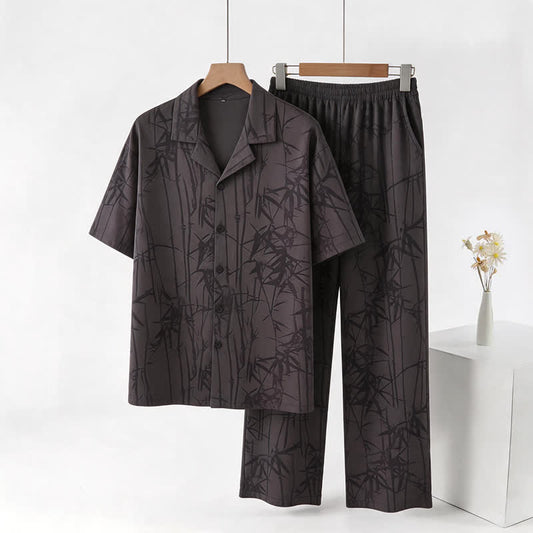 100% Cotton Dark Bamboo Button Loungewear Set - Black - 3XL - image 0