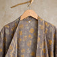 Ownkoti Taupe Yellow Vintage Floral Kimono Robe - image 3