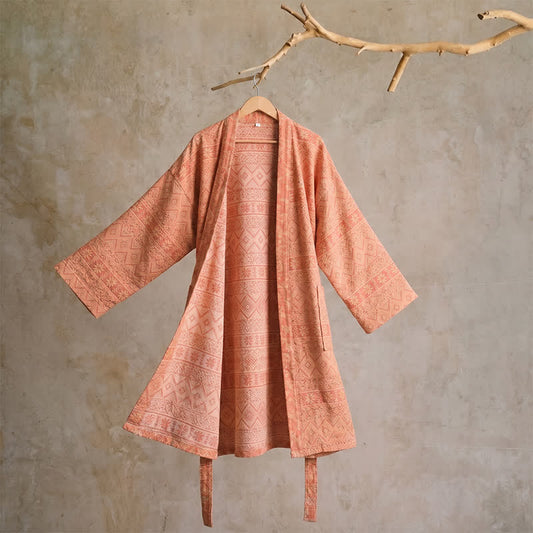 Cotton Ethnic Geometric Print Kimono Robe - XL - Red - image 0