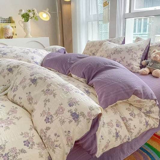 Pastel Purple Floral Cottagecore Cotton Bedding Set - King - Bedding Set(Flat Sheet Style) - image 0