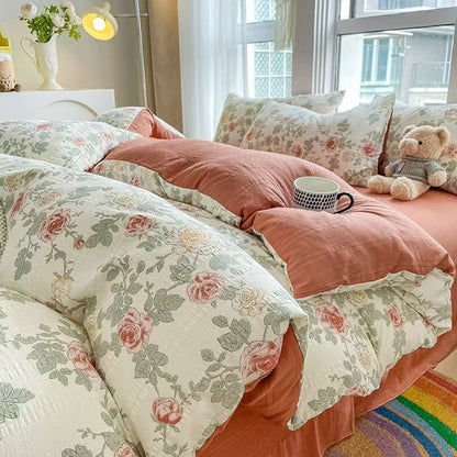 Ownkoti Vintage Rose Floral Cottagecore Cotton Bedding Set - King - Bedding Set(Flat Sheet Style) - image 0