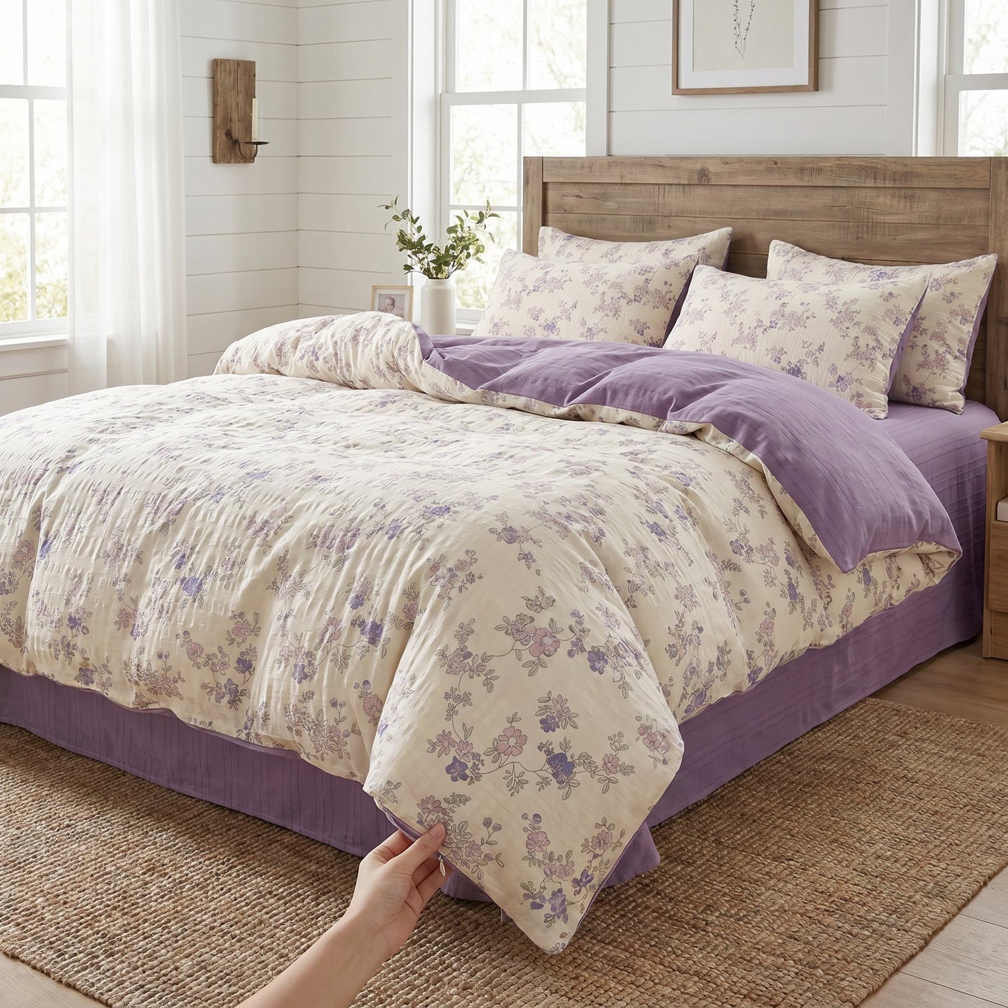 Ownkoti Pastel Purple Floral Cottagecore Cotton Bedding Set - image 2