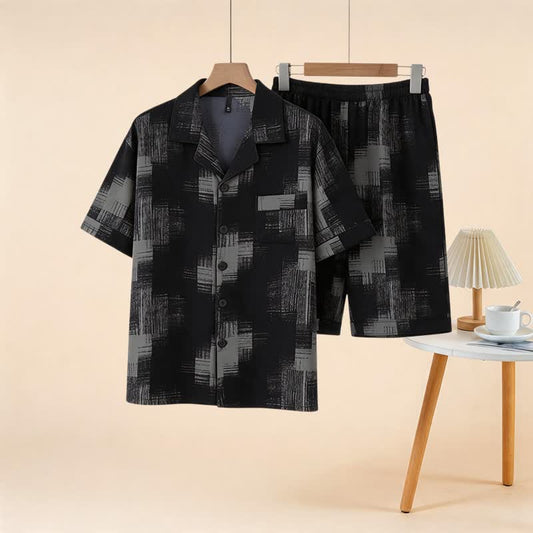 Plus Size Dark Abstract Loungewear Set - Black - 7XL - image 0