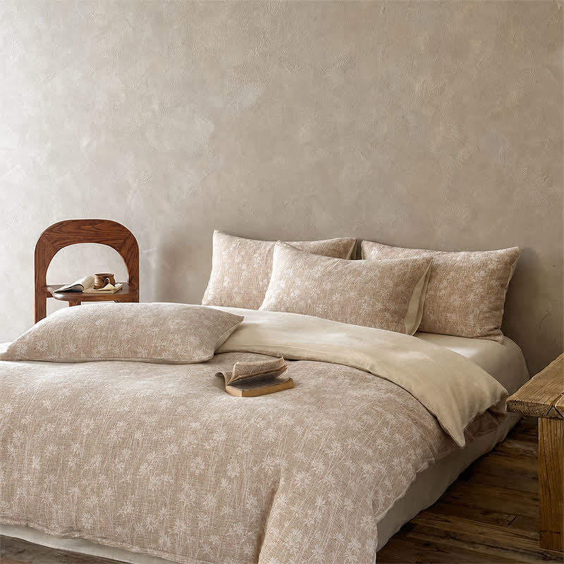 Camel Floral Sprig Jacquard Cotton Bedding Set - image 1