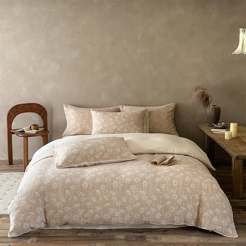 Camel Floral Sprig Jacquard Cotton Bedding Set - Camel - Fitted sheet - King - image 0