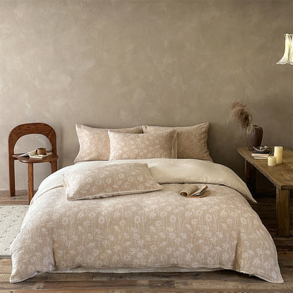 Camel Floral Sprig Jacquard Cotton Bedding Set - Camel - Fitted sheet - King - image 0