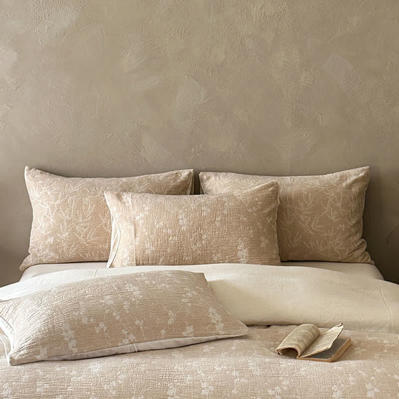 Camel Delicate Floral Sprig Jacquard Cotton Bedding Set - image 2