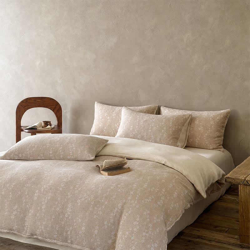 Camel Delicate Floral Sprig Jacquard Cotton Bedding Set - image 1